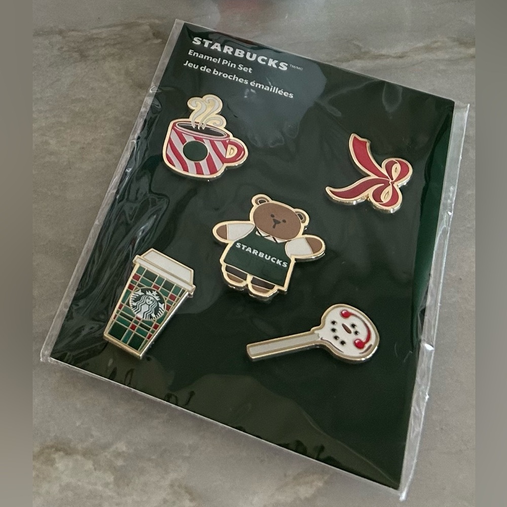 Starbucks 2025 holiday Enamel Pin Set. Includes 5 total pins.